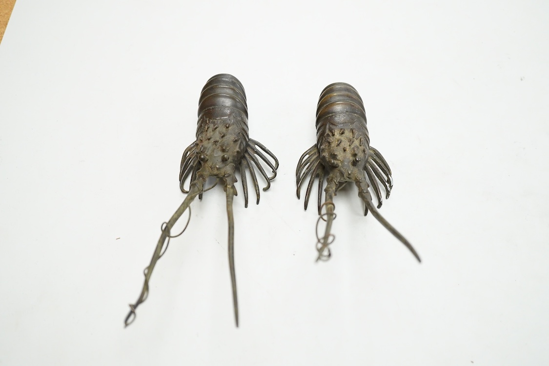 Two Japanese bronze models of crayfish, 22cm wide